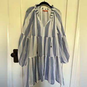NWOT Oliphant Blue and White Striped Balloon Sleeve Dress-Sz XL